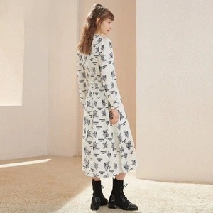 長袖ワンピース ミドル丈ワンピース プリントワンピース ロングワンピース フレンチ レトロワンピ デザインワンピ ナチュラル クラシカル レディース 10代 20代 ロングスカート フレグランス