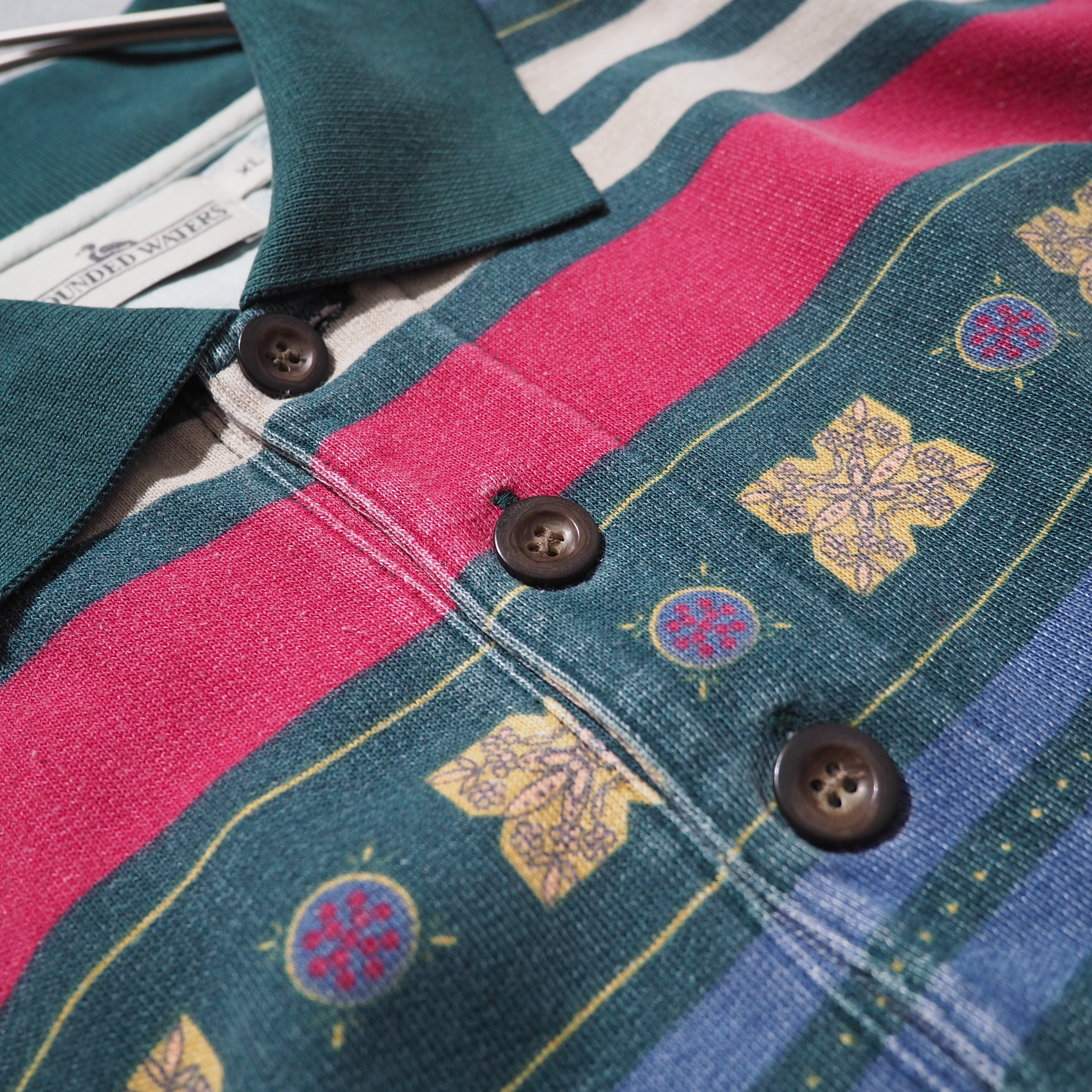 Multi color Border × Ethnic pattern Design vintage loose Pull over shirt