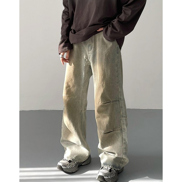 work pocket design denim wide leg pants mr0622