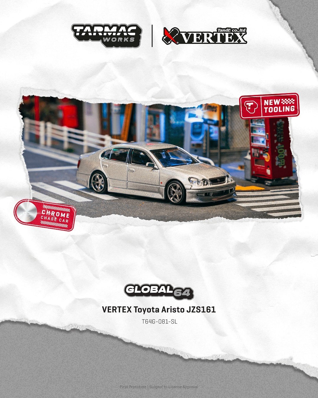 1/64 改 VERTEX トヨタAristo JZS161 RAYS関村 Tarmac 1/64 VERTEX Toyota Aristo JZS161 Silver | ANKGLID Power