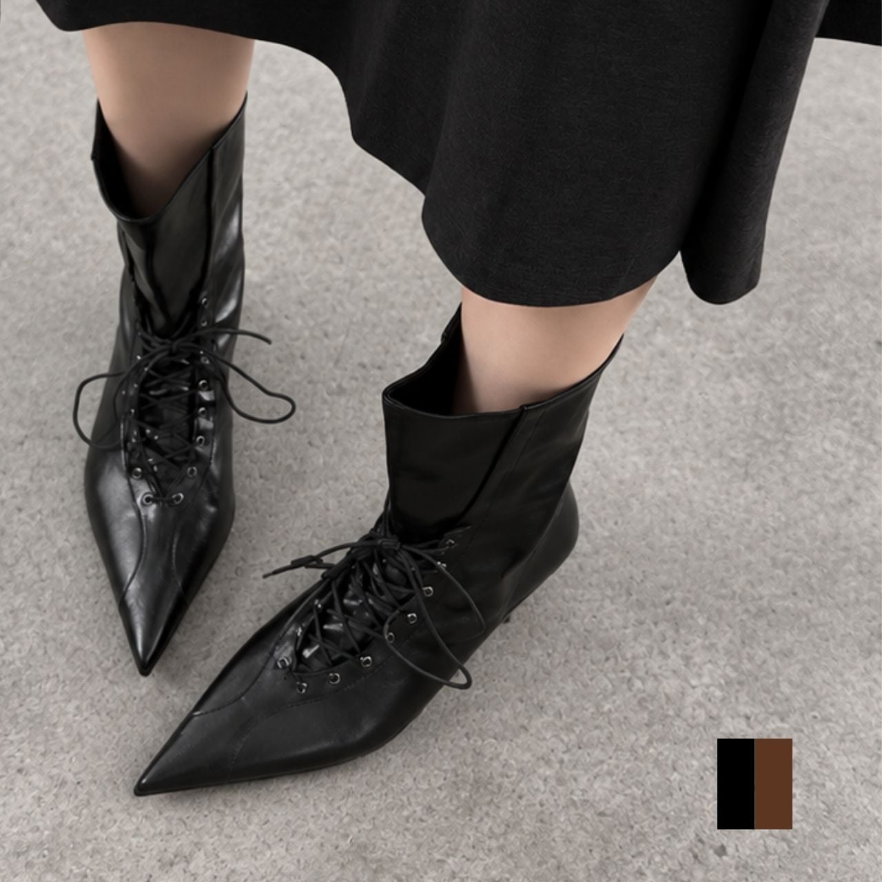レースアップポインテッドトゥショートブーツ【2col】 0726