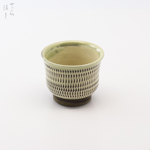 小鹿田焼 小袋窯 ぐい呑み(大) 飛びかんな 白/青流し 口径約6.8cm 陶器 和食器 酒器 民藝