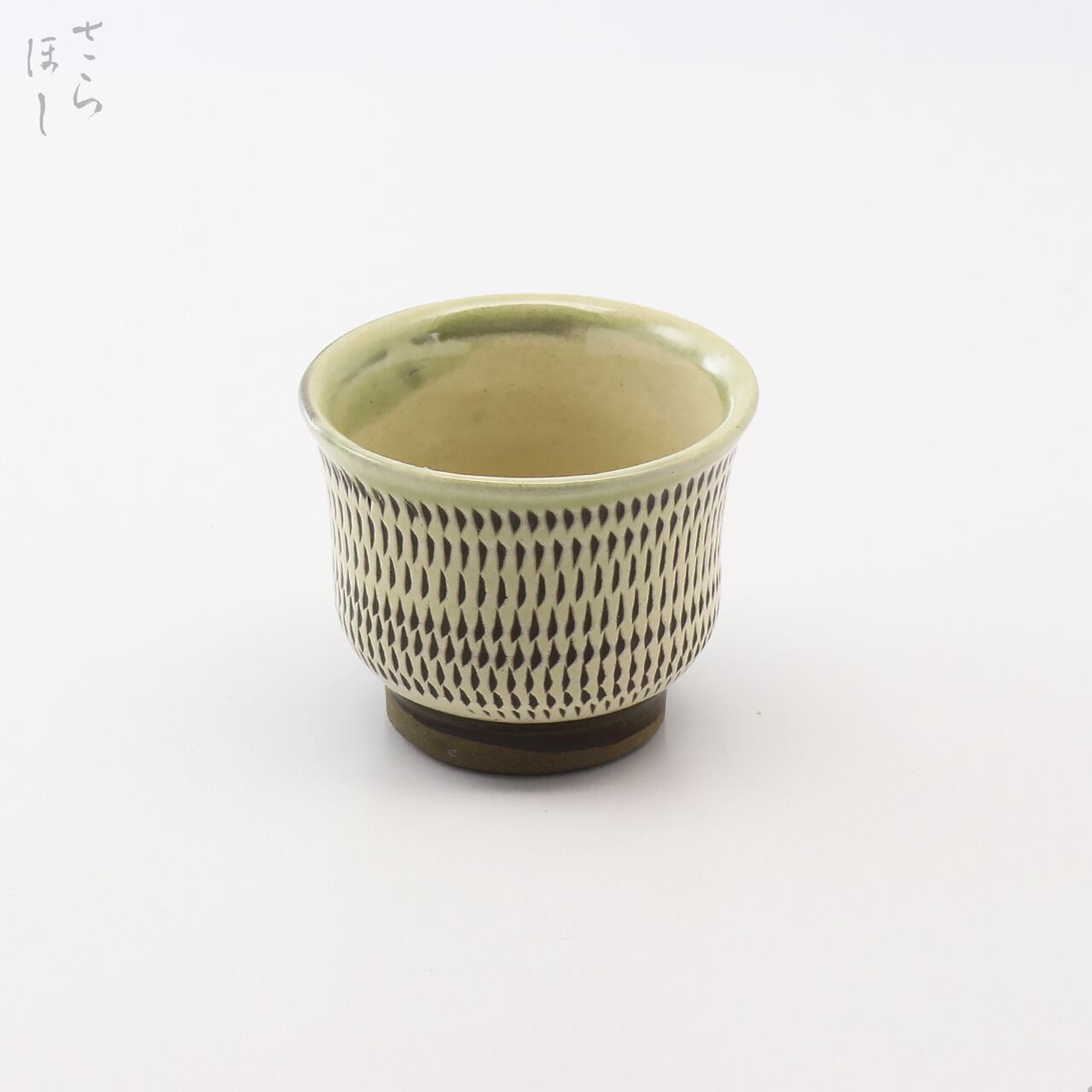 小鹿田焼 小袋窯 ぐい呑み(大) 飛びかんな 白/青流し 口径約6.8cm 陶器 和食器 酒器 民藝