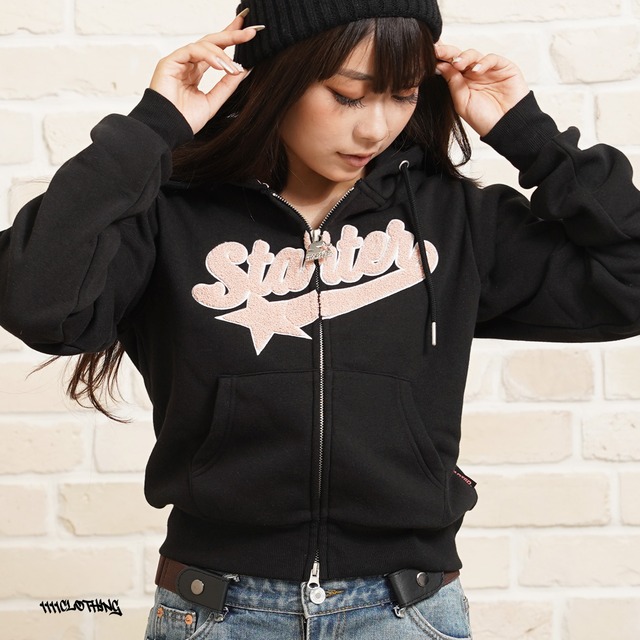◆サガラ刺繍ワッペン ショート丈 ジップパーカー◆yn-430gts
