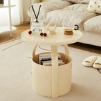 イタリア　ライト型　高級　ポータブル　サイドテーブル　コンパクト　省スペース　ラウンド　コーヒーテーブル　サイドテーブル　収納　リビングルーム　ソファコーナー　ヨーロピアンスタイル　オフホワイト　かわいい　おしゃれ