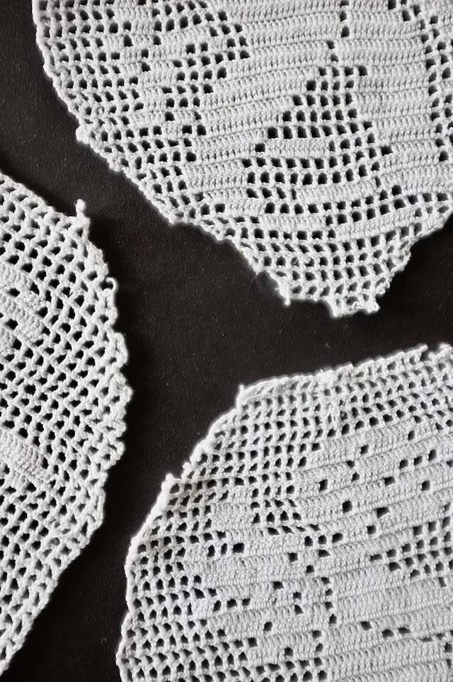 20s フランス リネン アモールとクロッシェレースモチーフ 1p ドイリー アンティーク