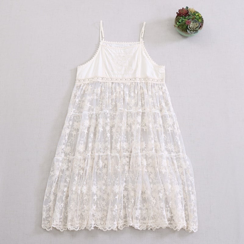 刺繍レースシアーキャミソールワンピース W1712