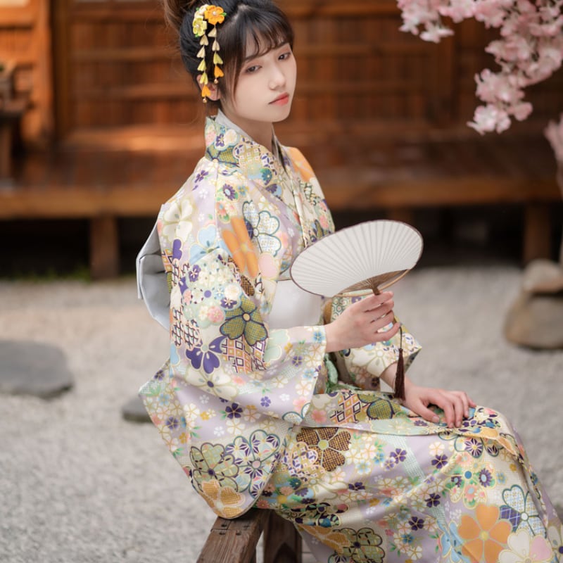 大人っぽいレトロなデザイン♪ ヴィンテージ風 花柄 浴衣 帯 2点セット