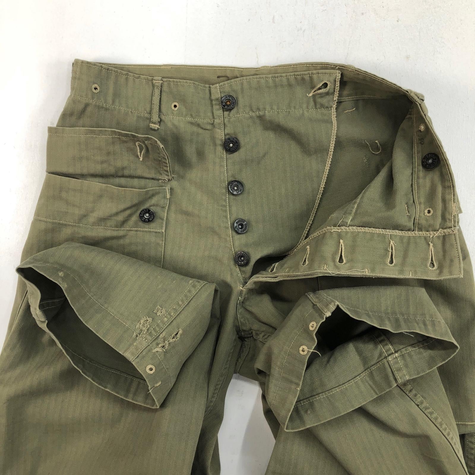 USMC 40年代 P-44 HBT モンキー パンツ カーゴパンツ 裾菊穴あり 実寸