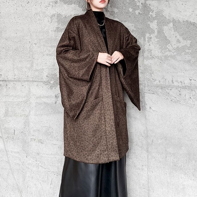 LEOPARD PRINT WIDE SLEEVES LONG CARDIGAN COAT M M-18117