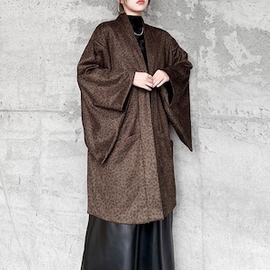 LEOPARD PRINT WIDE SLEEVES LONG CARDIGAN COAT M M-18117