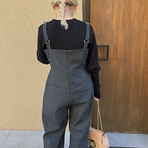 front tuck narrow shoulder tweed all-in-one
