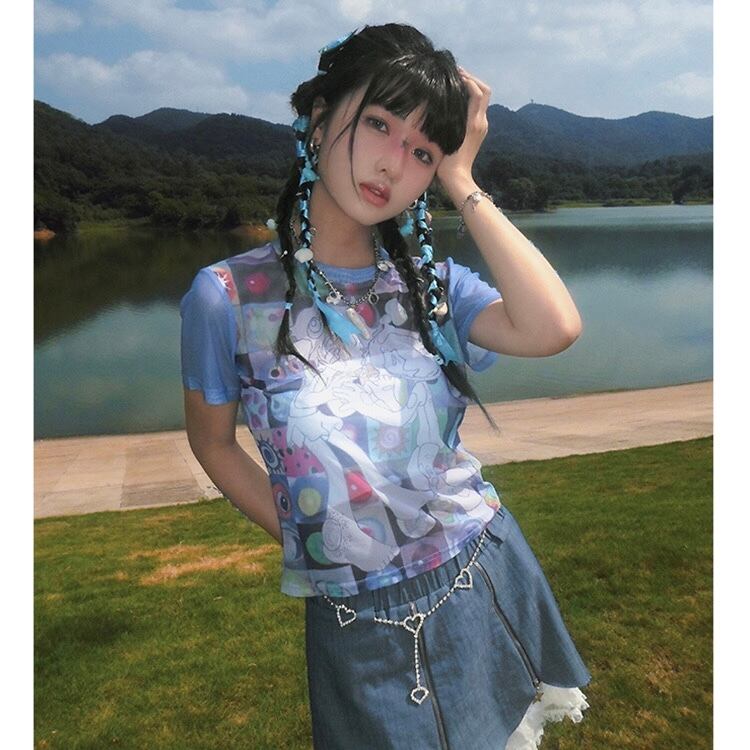 Hashtag DDD オリジナルY2Kイラストマンガ トップスカットソー