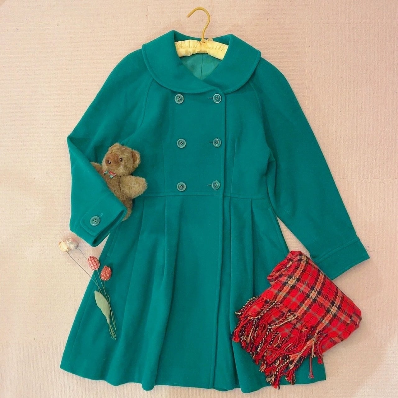 green double button flare coat