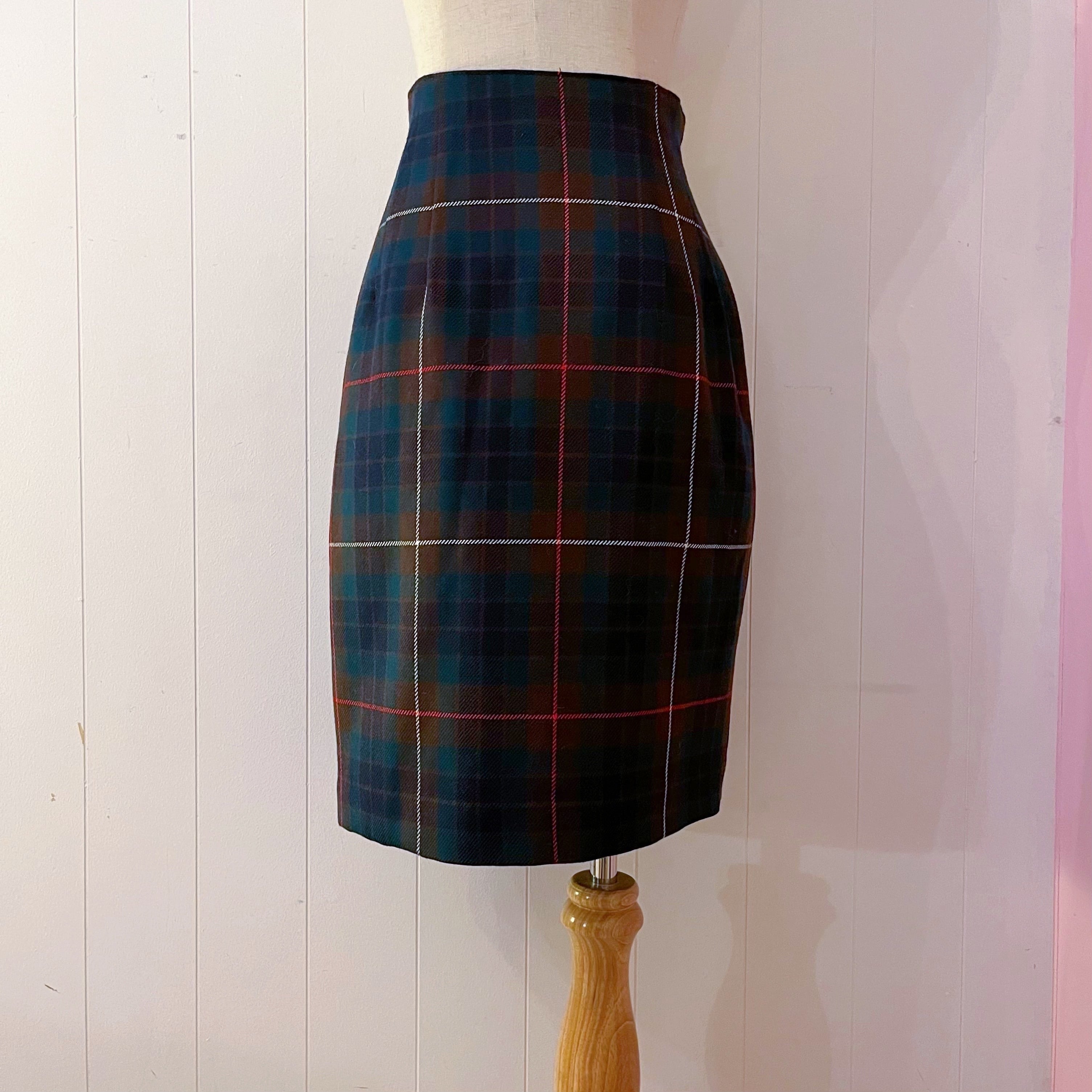 brown green check wrap skirt