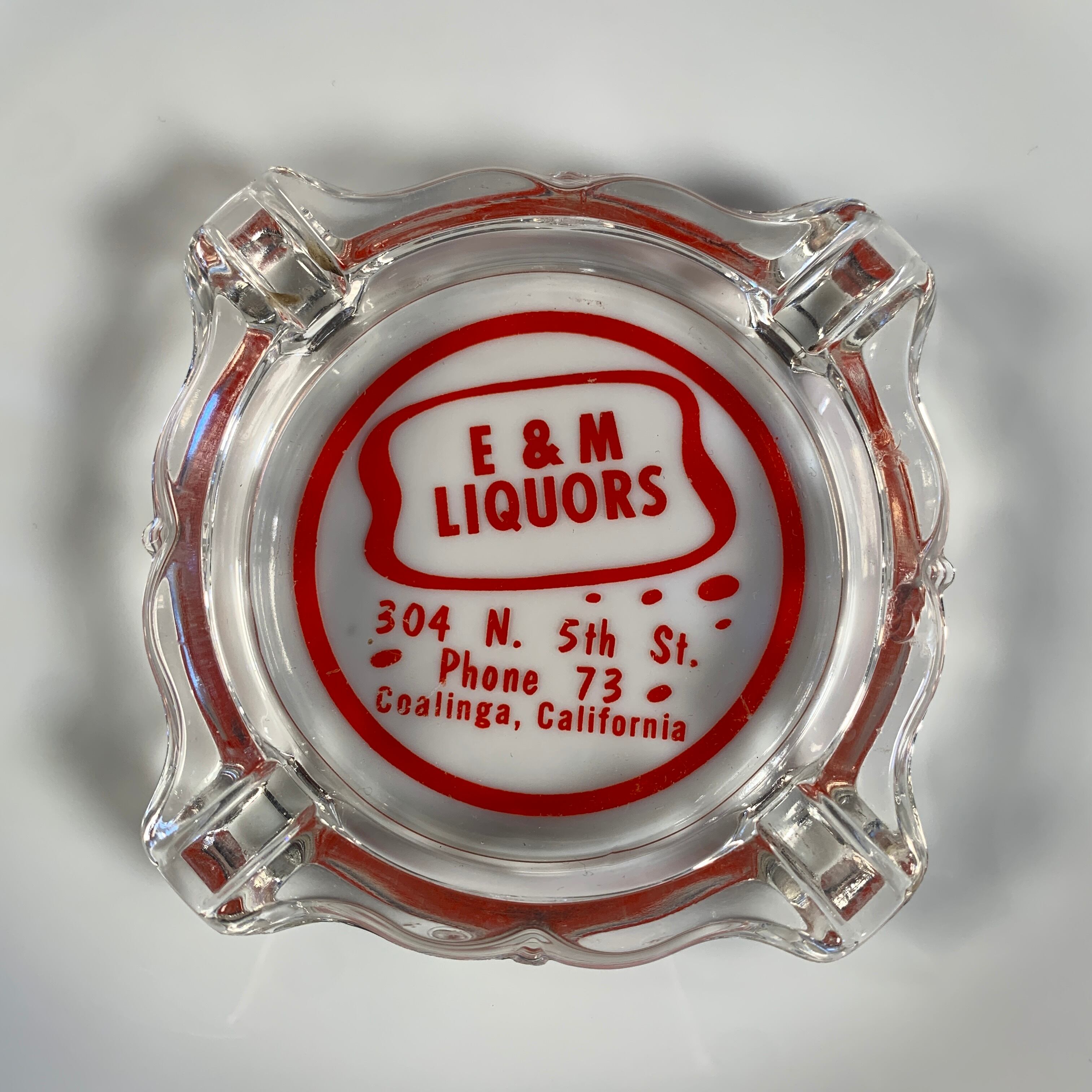 #610-2 アメリカ ビンテージ 灰皿 ガラス アッシュトレイ "E&M Liquors"