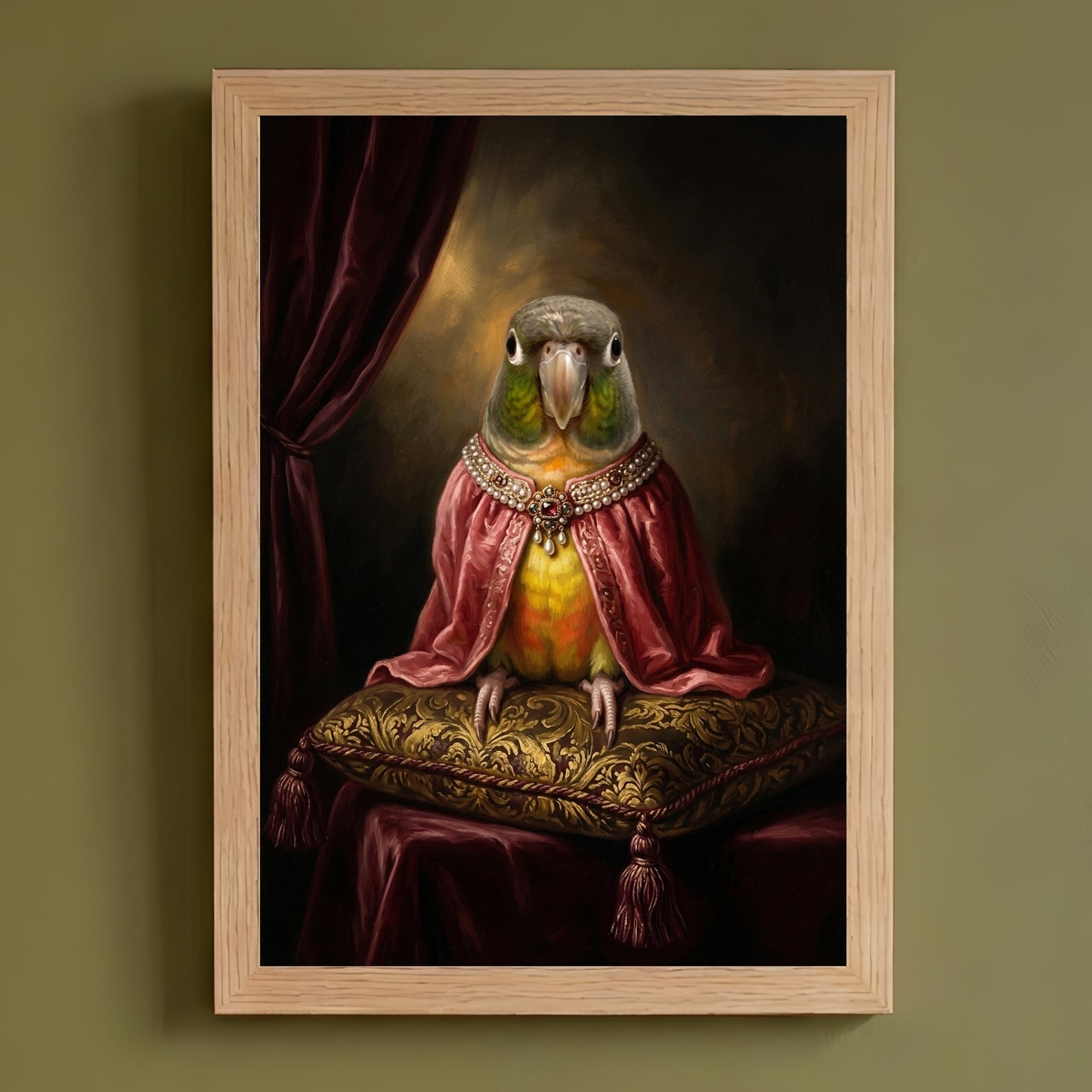 インコ（セネガルパロット）のルネサンス風肖像画 A4額装インテリア