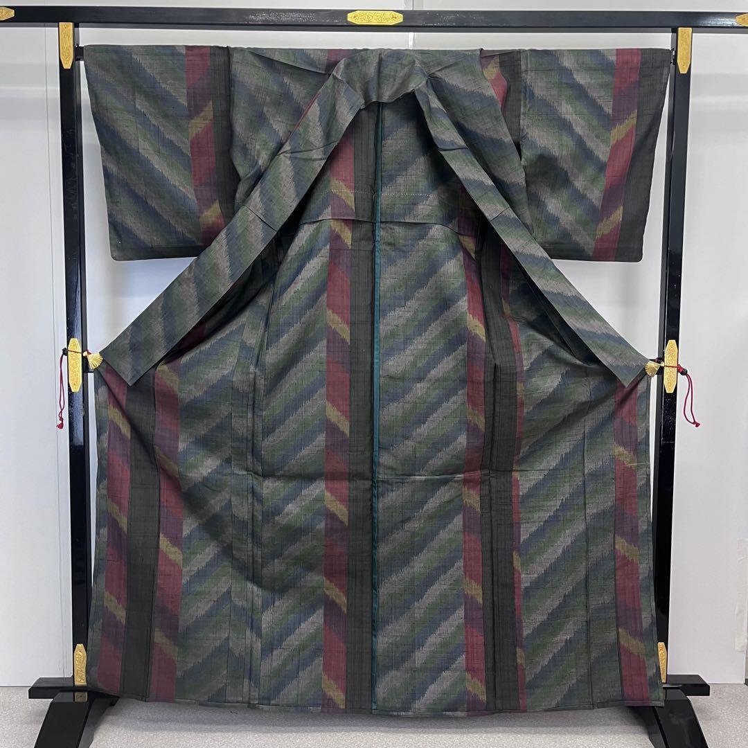 単衣 紬 落ち着きのある色彩 斜め模様 トールサイズ K-3972 | リユース  