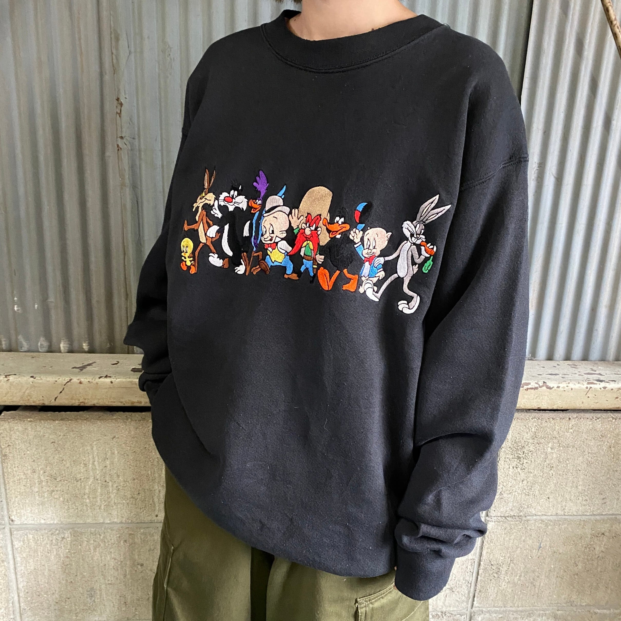 90年代 USA製 ルーニー テューンズ キャラクター 刺繍 スウェット 