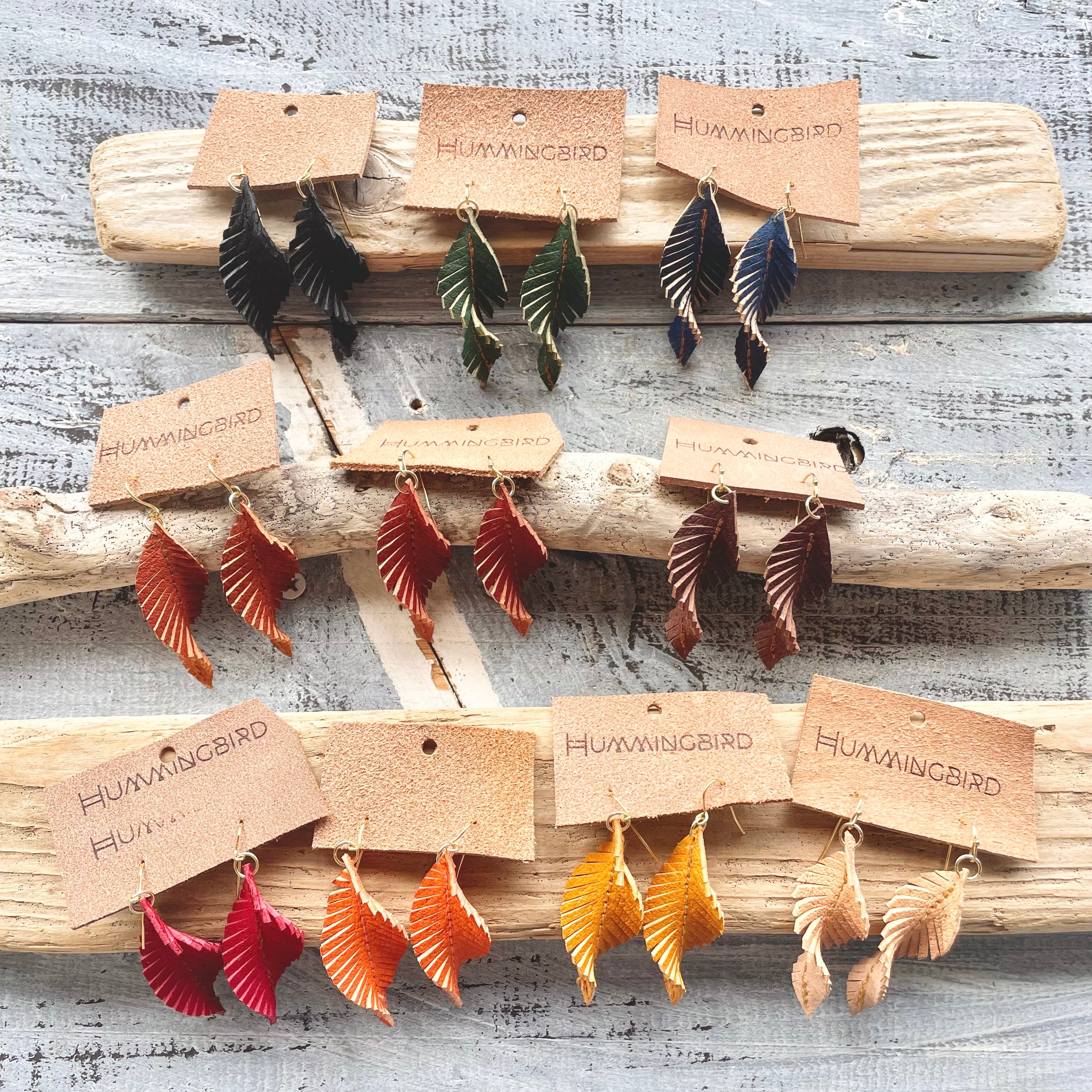 イノシシ革】リーフピアス・イヤリング | ジビエレザーHUMMINGBIRD