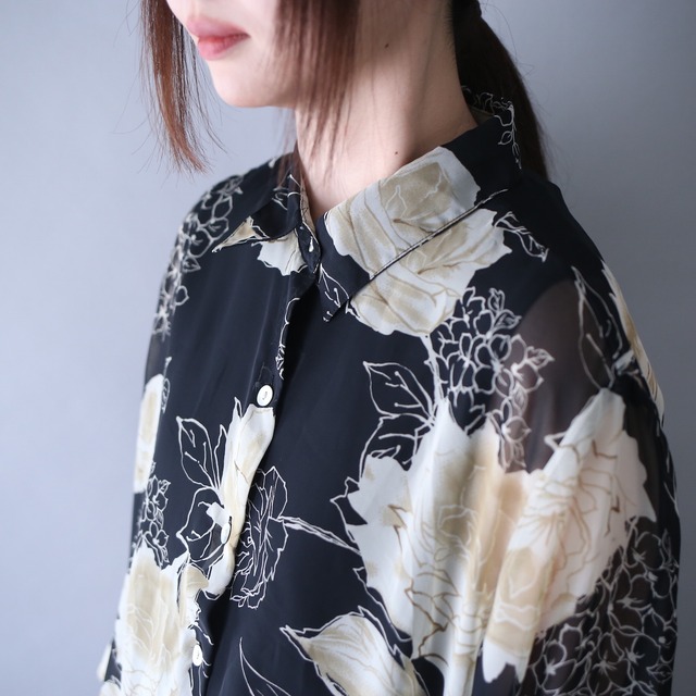 art flower pattern loose silhouette see-through shirt
