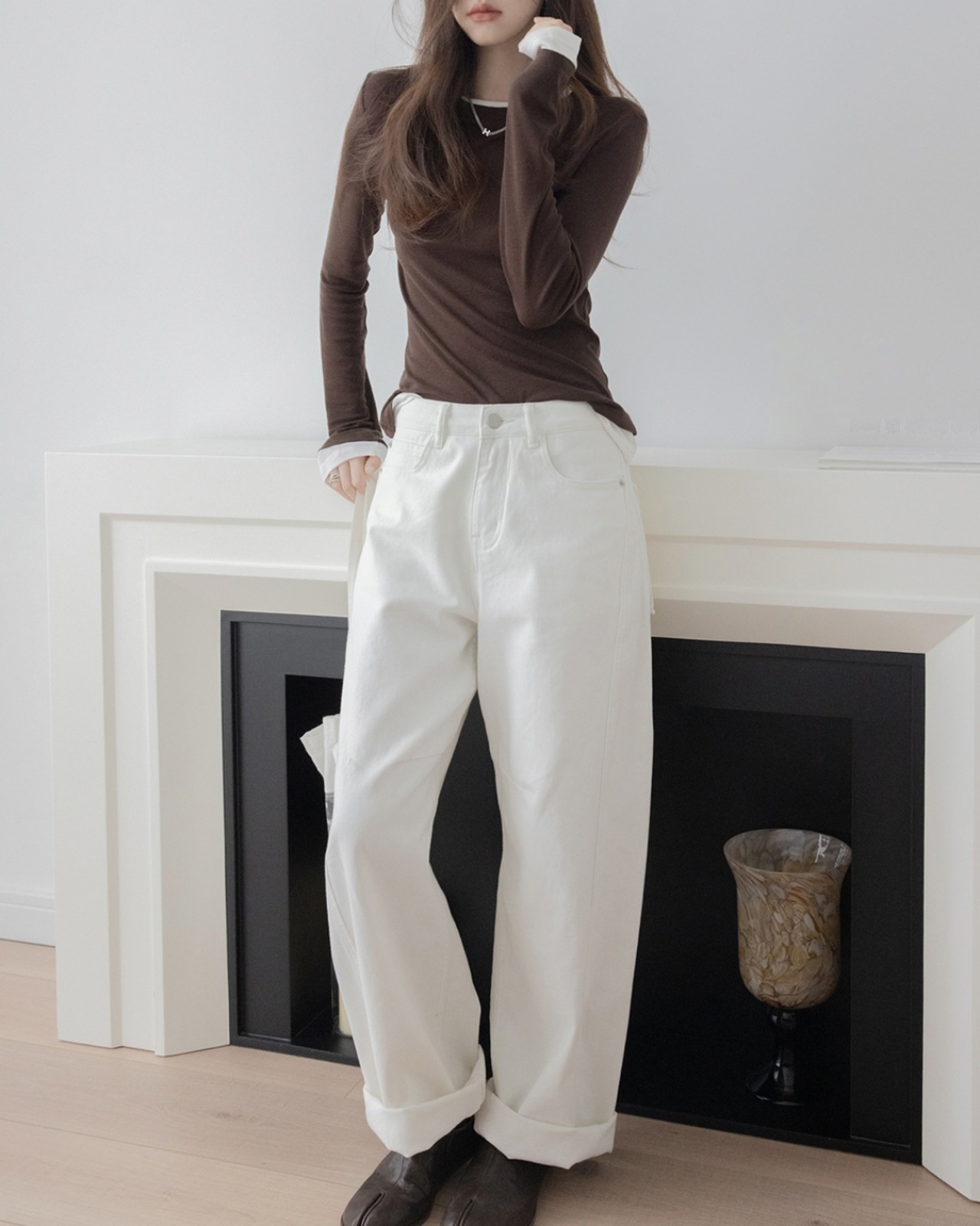 Simple fake layered long sleeve T-shirt T20056