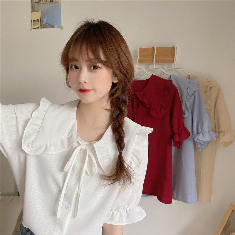 カラーショートブラウス シャツ サマー 大人ガーリー スウィート キュート カジュアル 夏物 萌量不足57420961898