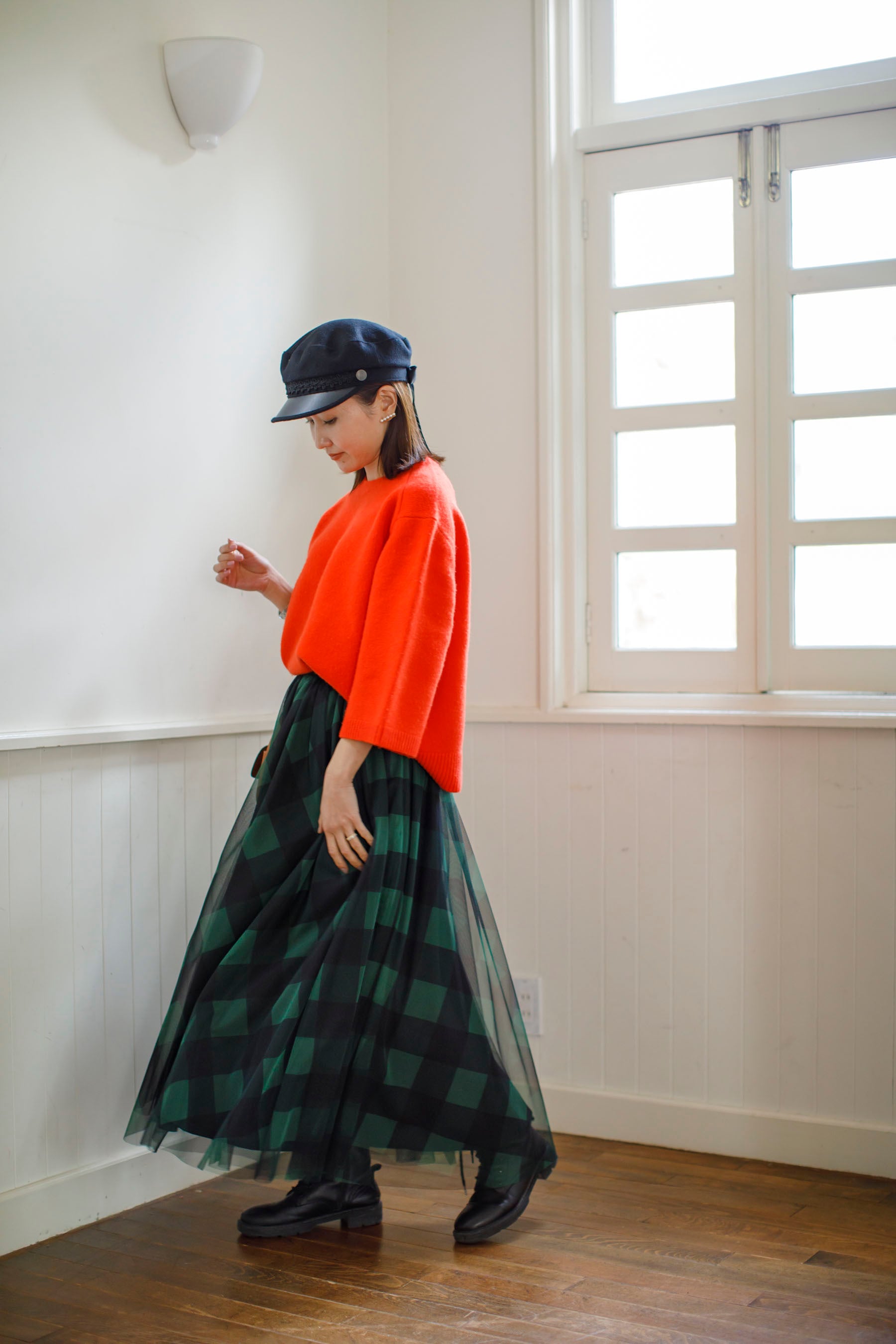 Block check tulle skirt (red/green) | Bluelea