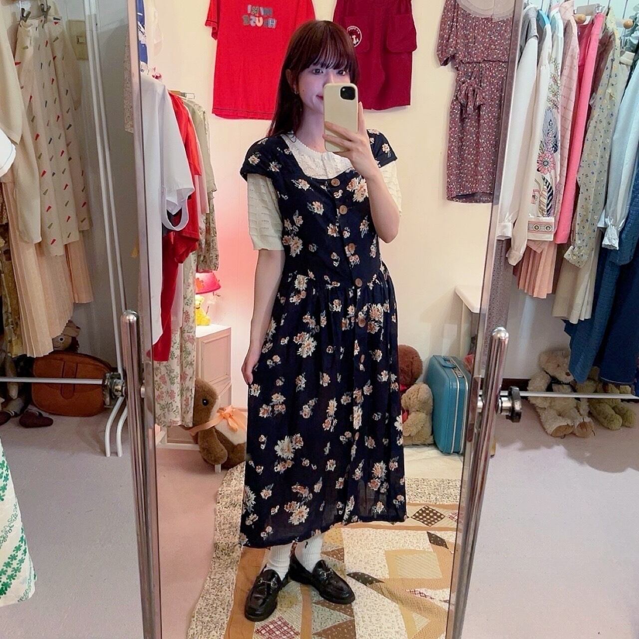 wood button flower jumper skirt