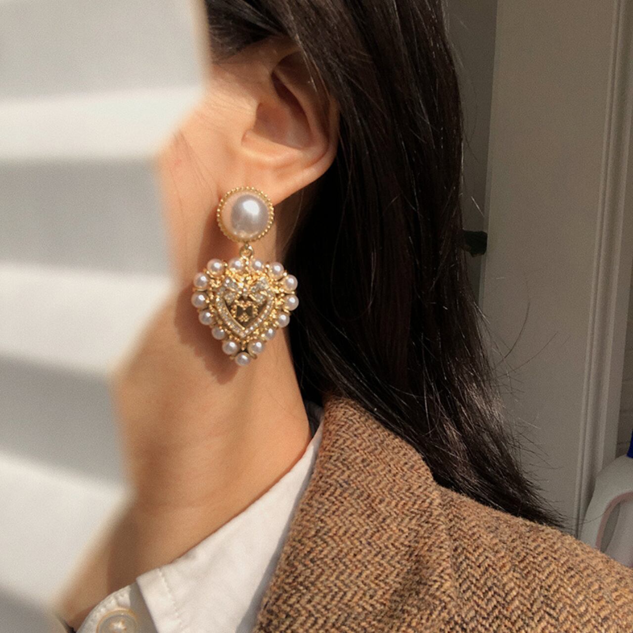 ハート&パールエレガントピアス A4441