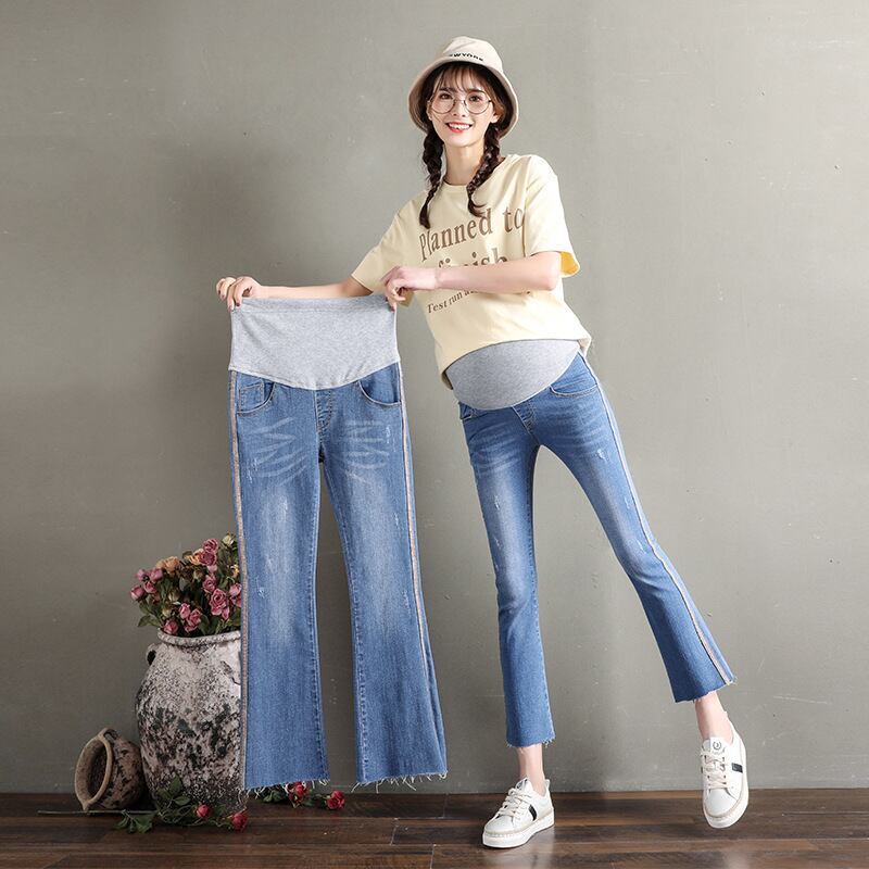 【新作】【送料無料】 マタニティウェア2019春夏新作マタニティジーンズカジュアルデニムストレッチ妊婦ベリーリフト9点フレアパンツ-アリババ レッド スプリング 春物 サマー 夏物 expec236864364825