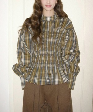 パフスリーブ◆チェックブラウス【t-10420】
