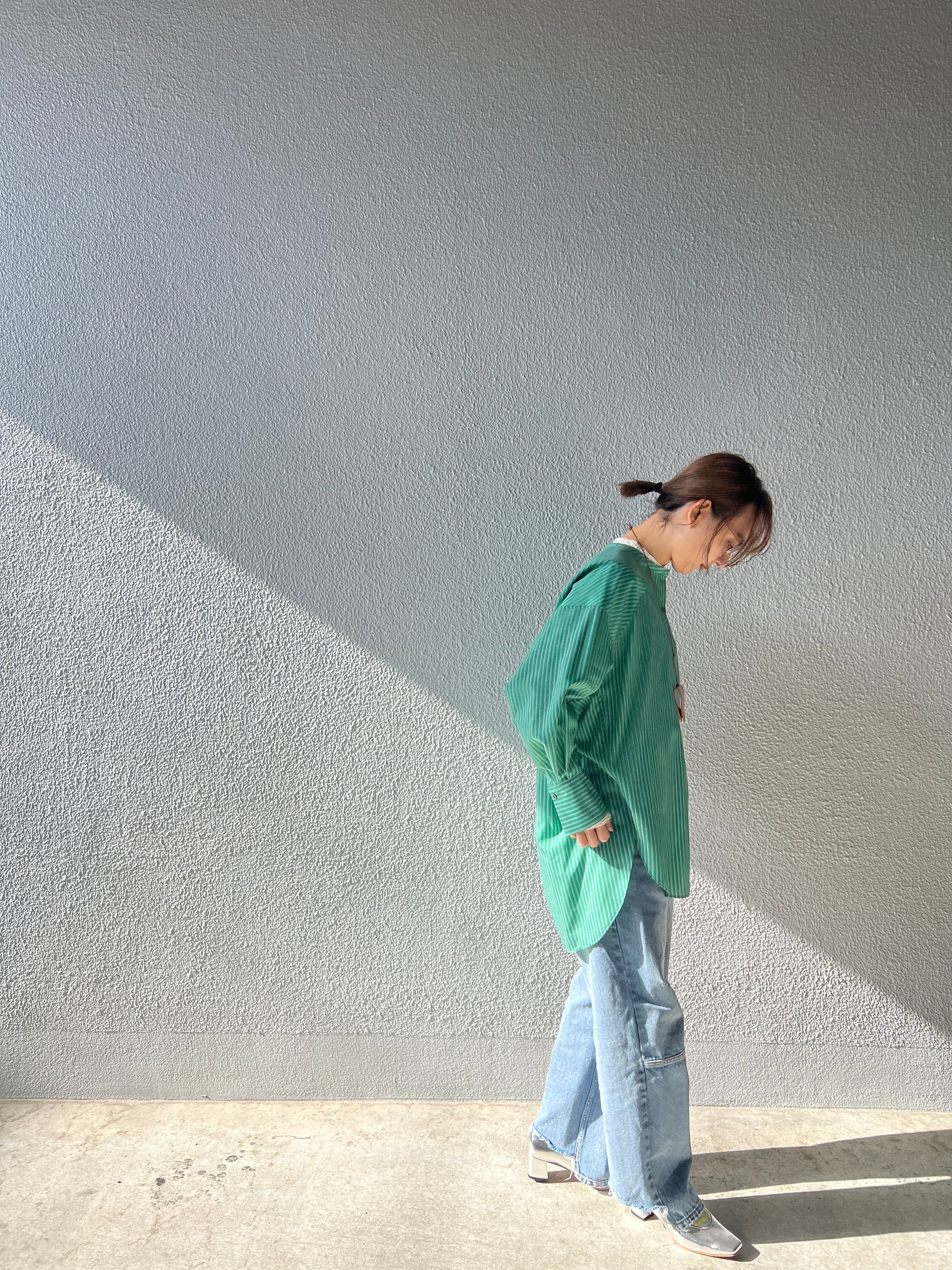 【PASSIONE】バンドカラーストライプロングシャツ 616915