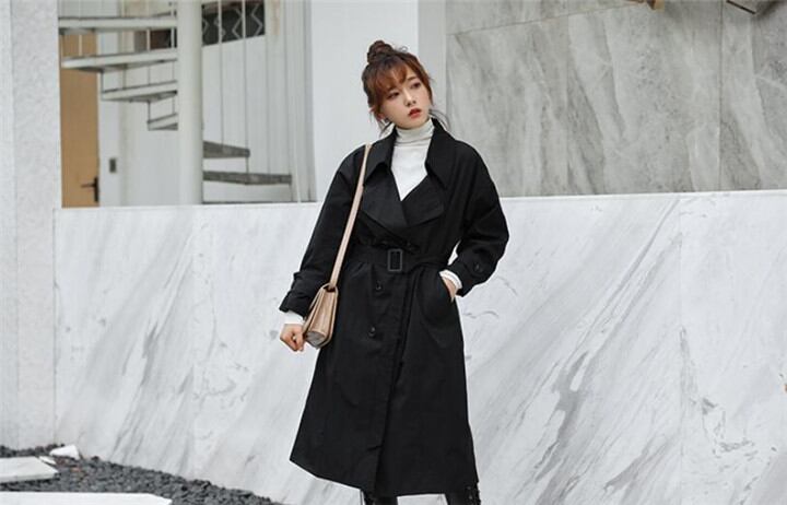韓国 秋 レトロ ゆったりする ウエスト スリム 中・長セクション トレンチコート 怠惰な風 気質 コート