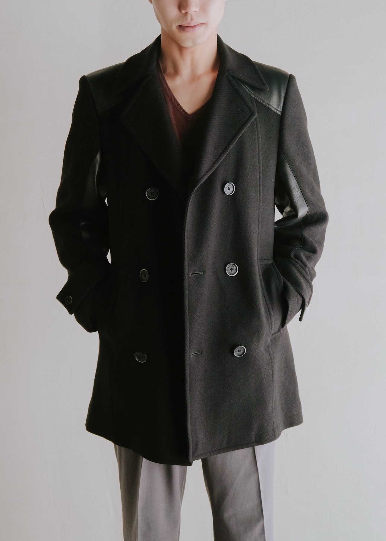 VERSACE Collection 14AW leather patchworks short coat