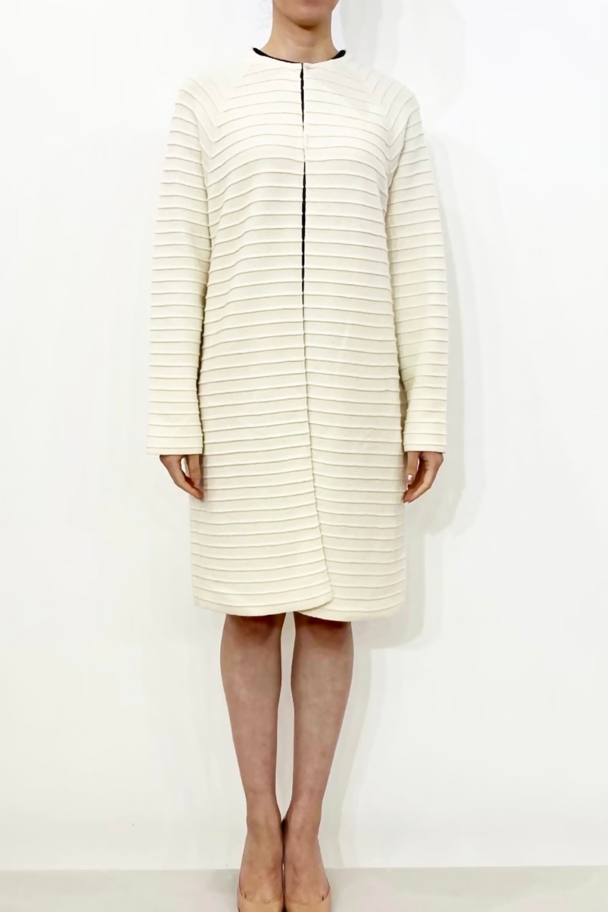 C.Neck Horizontal Stripe Coat | cashmika -カシミカ-