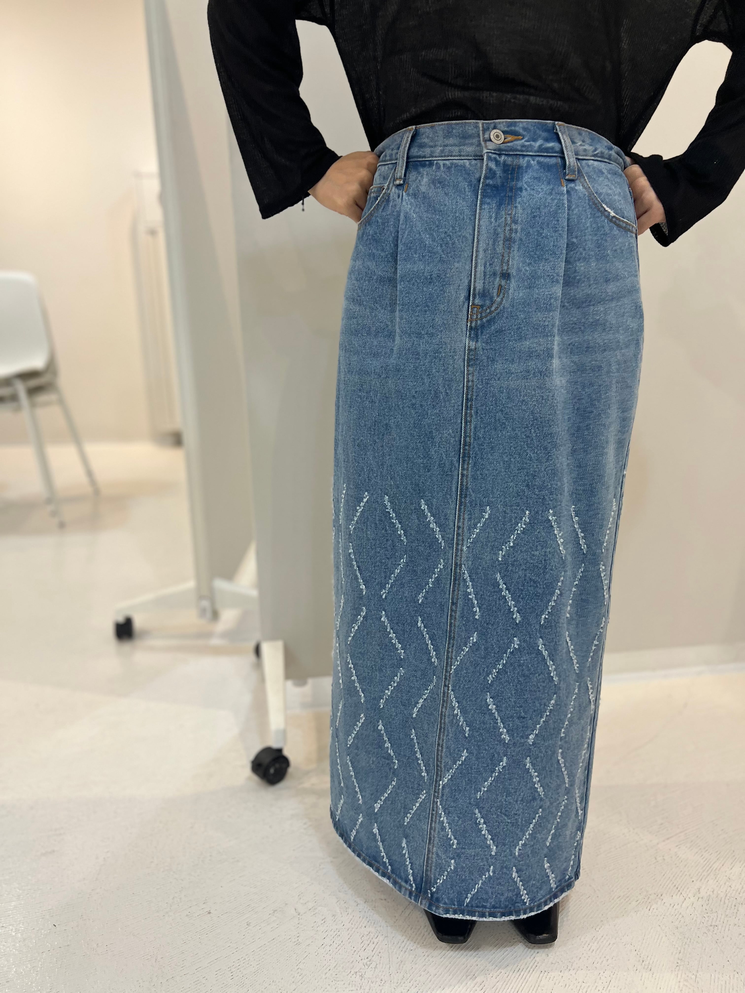 【YENN】LASER CUT DENIM SK