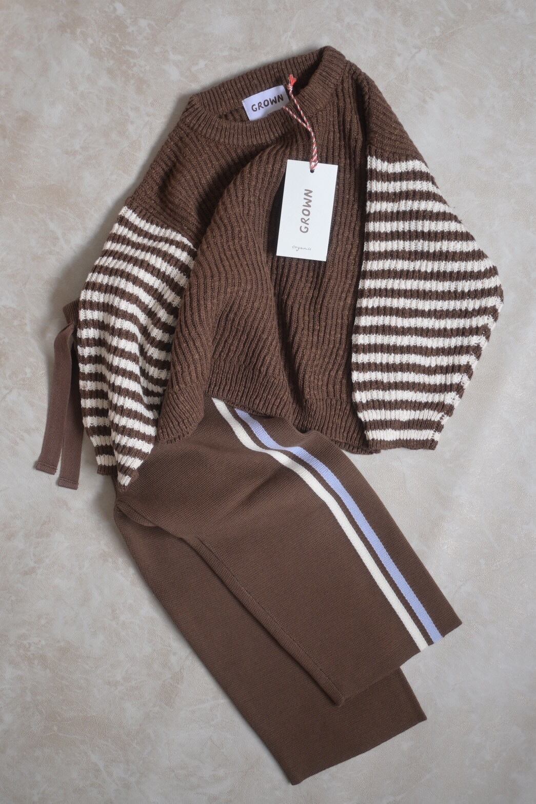 【即納/送料無料】Grown / Organic Striped Milano Knit Pants - Espresso