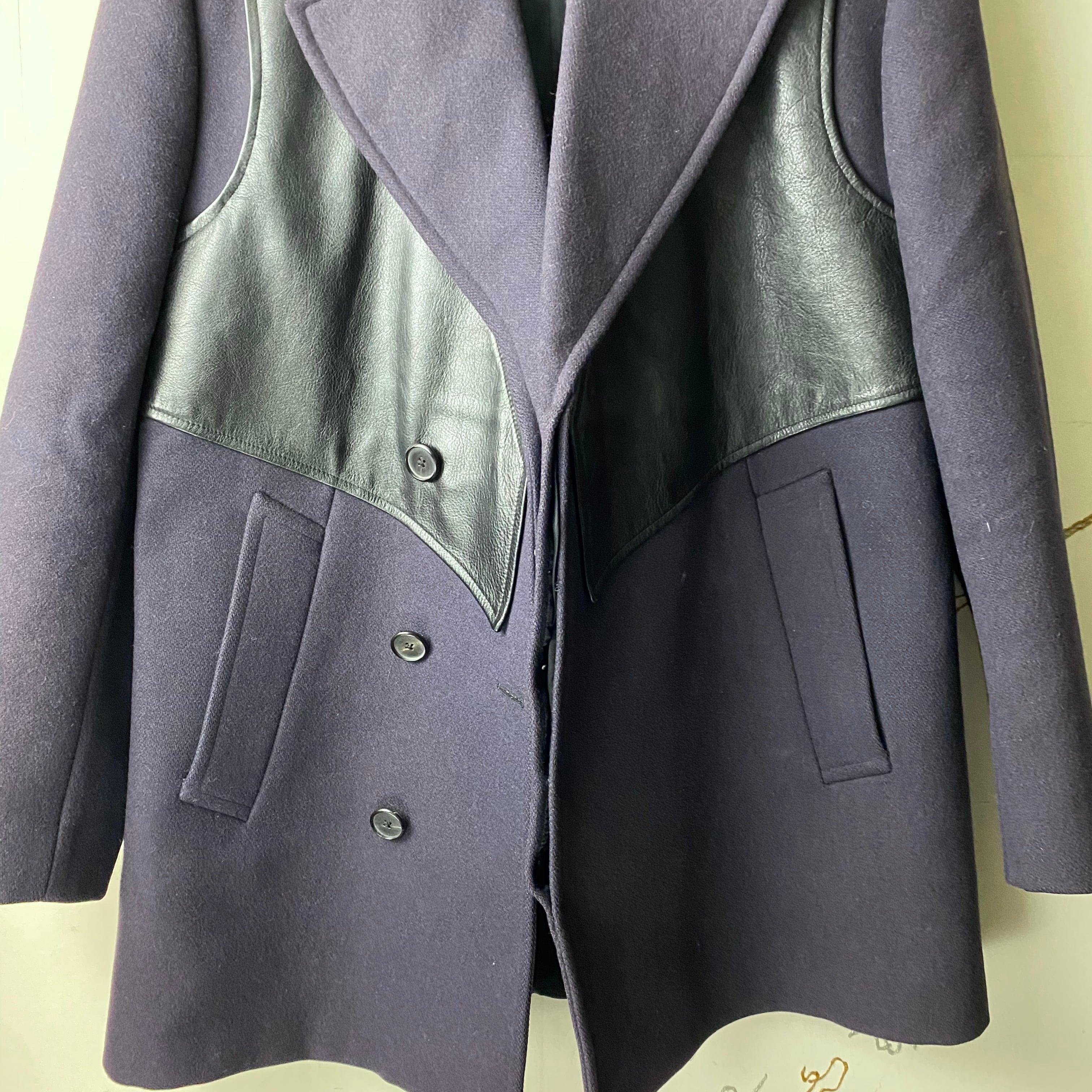 GIVENCHY by riccardo tisci leather switching wool coat | NOIR ONLINE