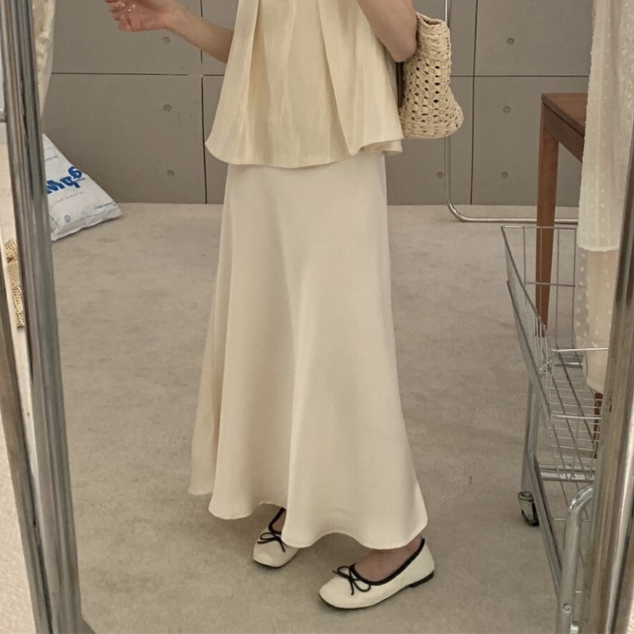 サテン フレア ロングスカート 10076