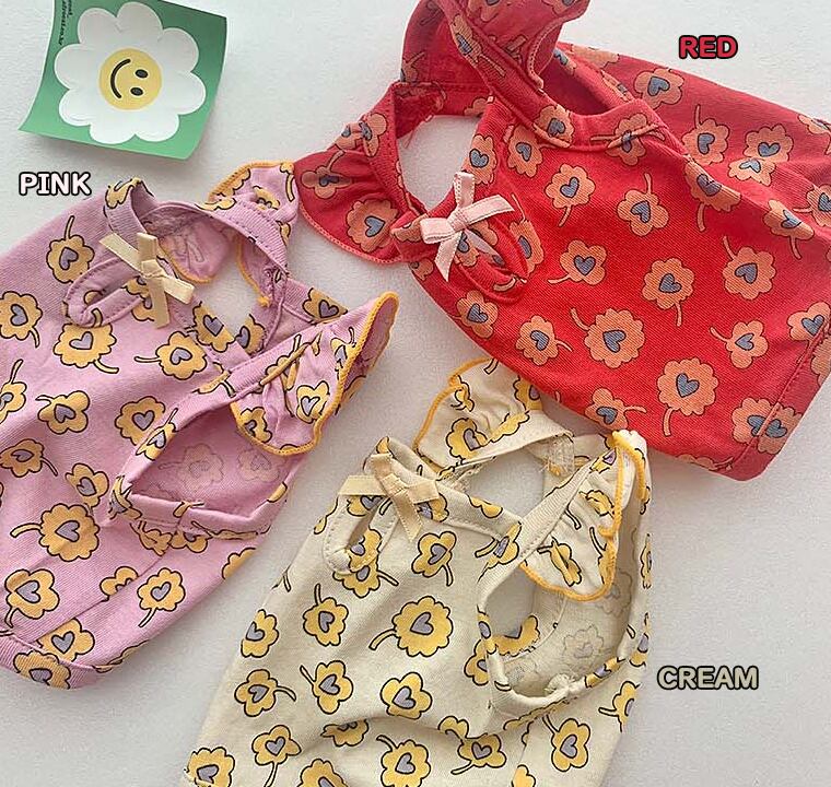 heart clover crop top XS ~ XL 3color  /  犬服 春夏 新作 Tシャツ ドッグウェア ショート丈 袖なし 小型犬 中型犬 トップス 涼しい お揃い クロップド花柄 top129