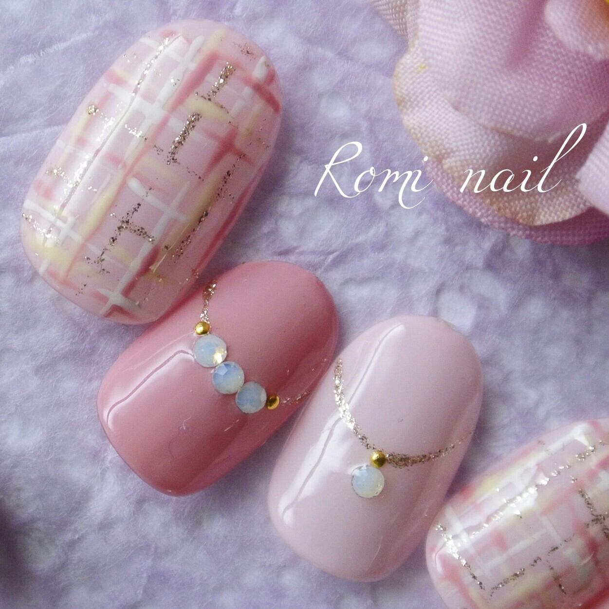 春のツイード ネックレスのネイル Romi Shop 春のツイード ネックレスのネイル Romi Shop