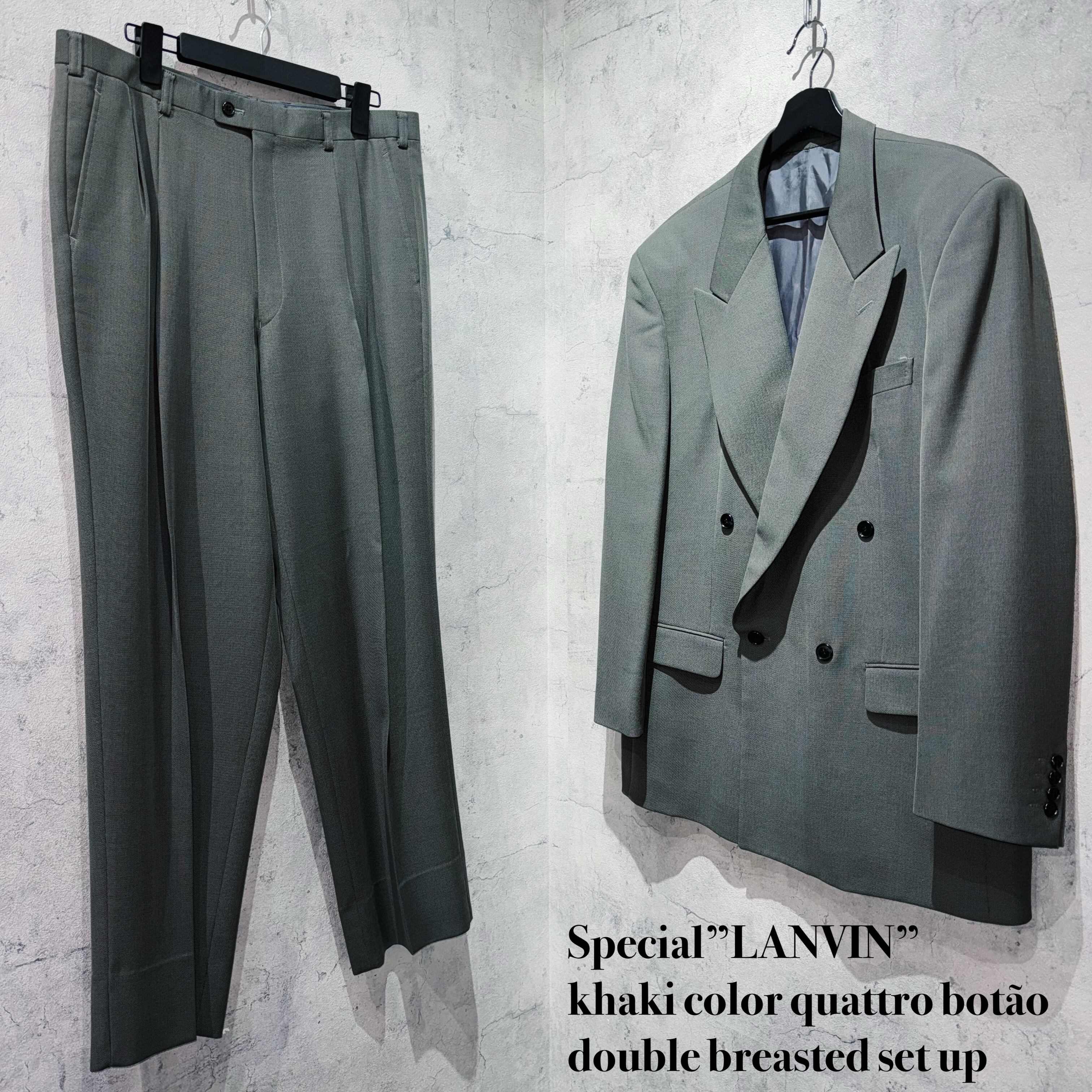 Special”LANVIN”khaki color quattro botão double breasted set up