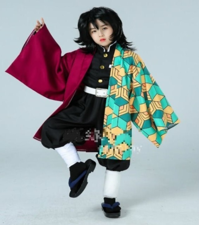 冨岡義勇（とみおか ぎゆう）セット キッズ用 服 コスプレ 子供 子ども キッズ 衣装 羽織 隊服 コスチューム なりきり セット 仮装 キャラクター ハロウィン パーティー イベント ウイッグ付き 撮影 送料無料