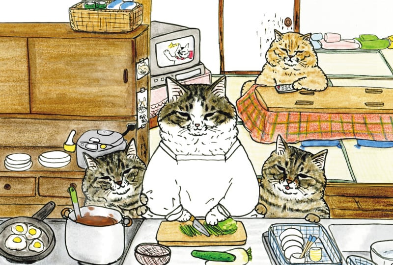 「世にも不思議な猫世界」チャリティーポストカード【あったか猫家族】