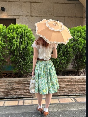 60's green reaf cotton skirt