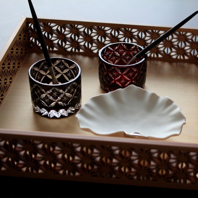 カットガラス七宝　突立杯　赤＆黒　