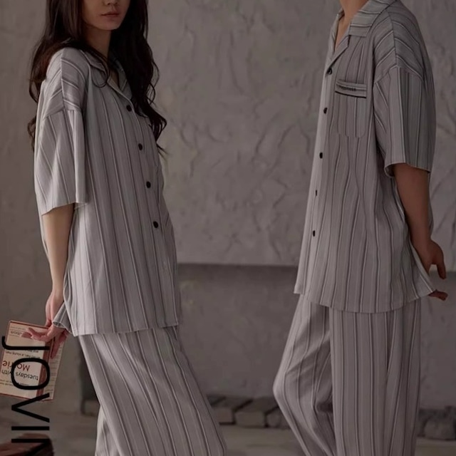 【men's/L-2XL】stripe pattern cardigan style pair pajamas p1183