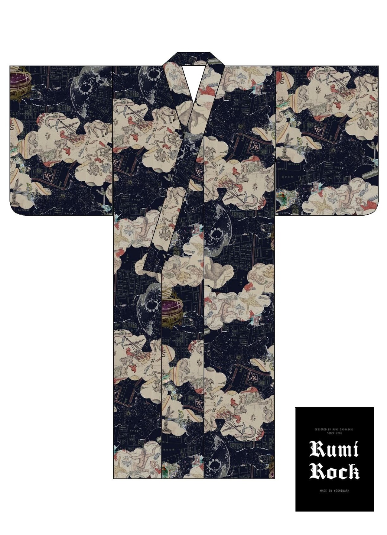 【受注商品】Rumi Rockキモノ「江戸天文学」ベージュ　[A1777]