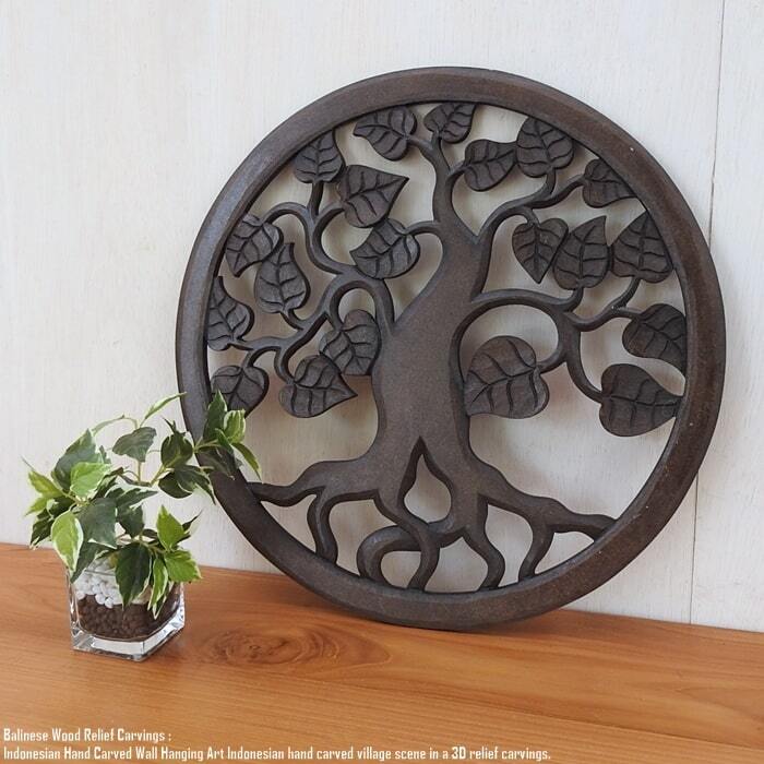 レリーフ 40cm ウッドハート 丸 円形 ラウンド DB アートパネル 木彫り フレーム 彫刻アート 欄間 壁掛け 飾り 壁飾り アート インテリア パネル ウッドレリーフ ウッドパネル ウォールデコレーション オブジェ アジアン雑貨 バリ雑貨